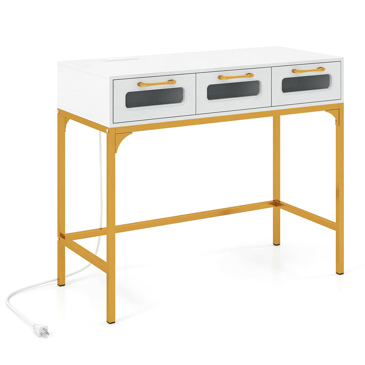 Console Table with LED Lighting and Charging Station for Living Room and Hallway-White