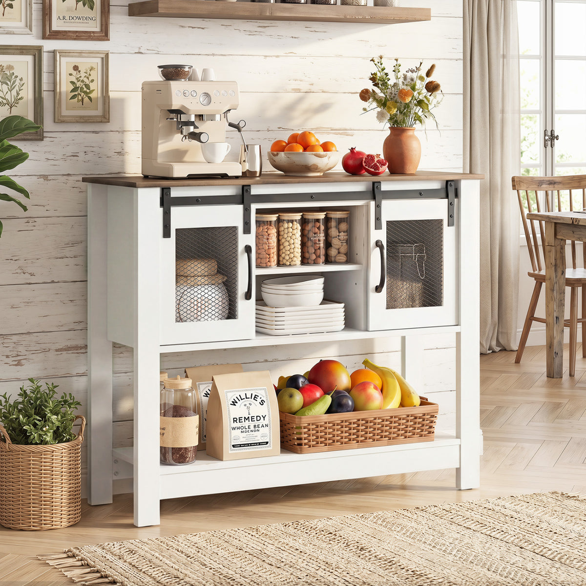 Console Table with Sliding Barn Doors and Storage Cabinets-Rustic Brown