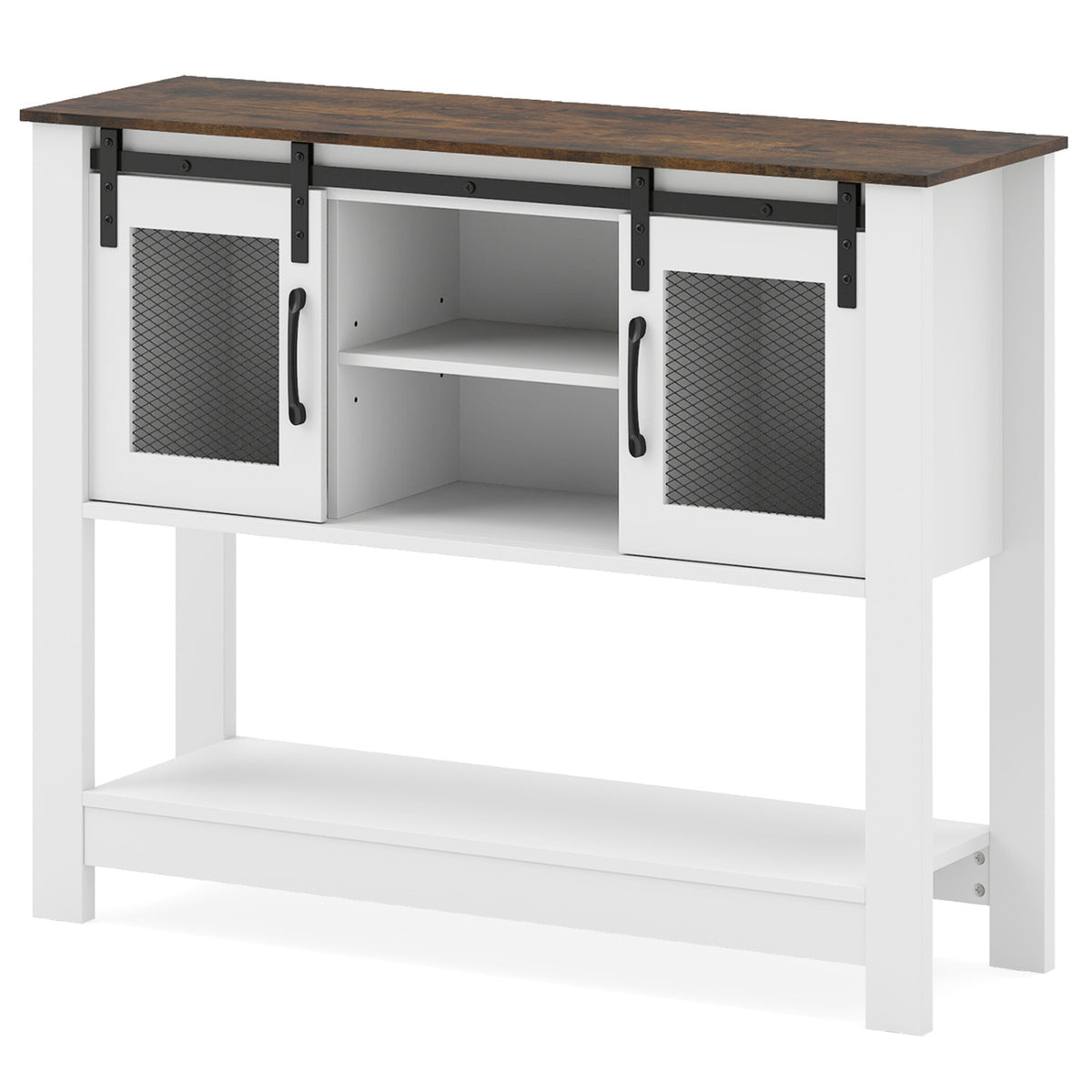 Console Table with Sliding Barn Doors and Storage Cabinets-Rustic Brown