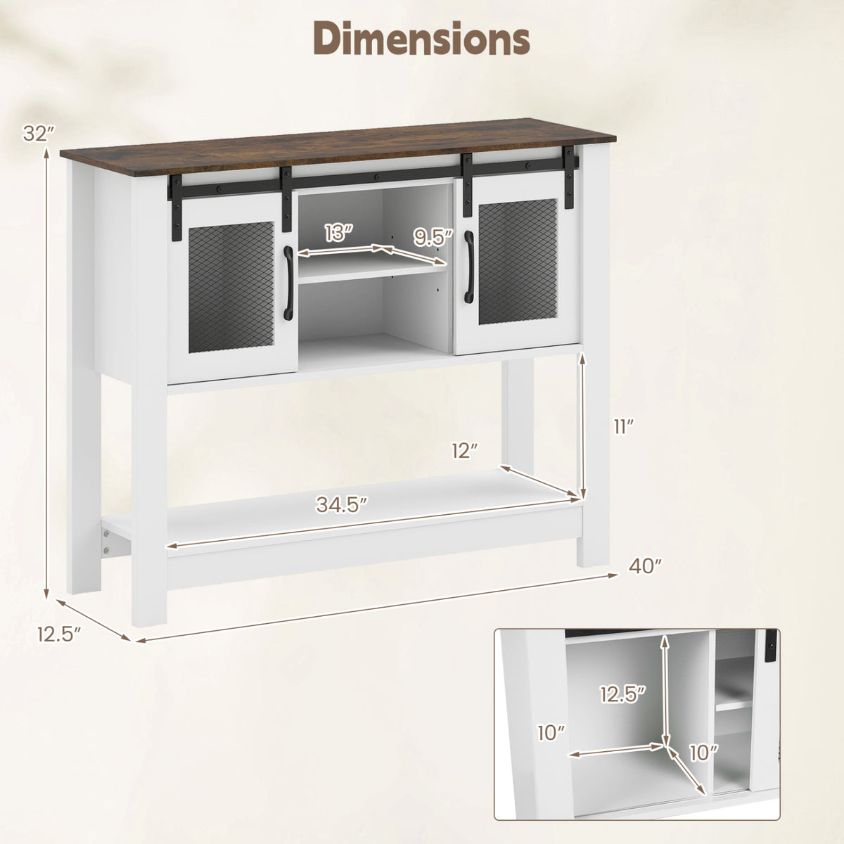 Console Table with Sliding Barn Doors and Storage Cabinets-Rustic Brown