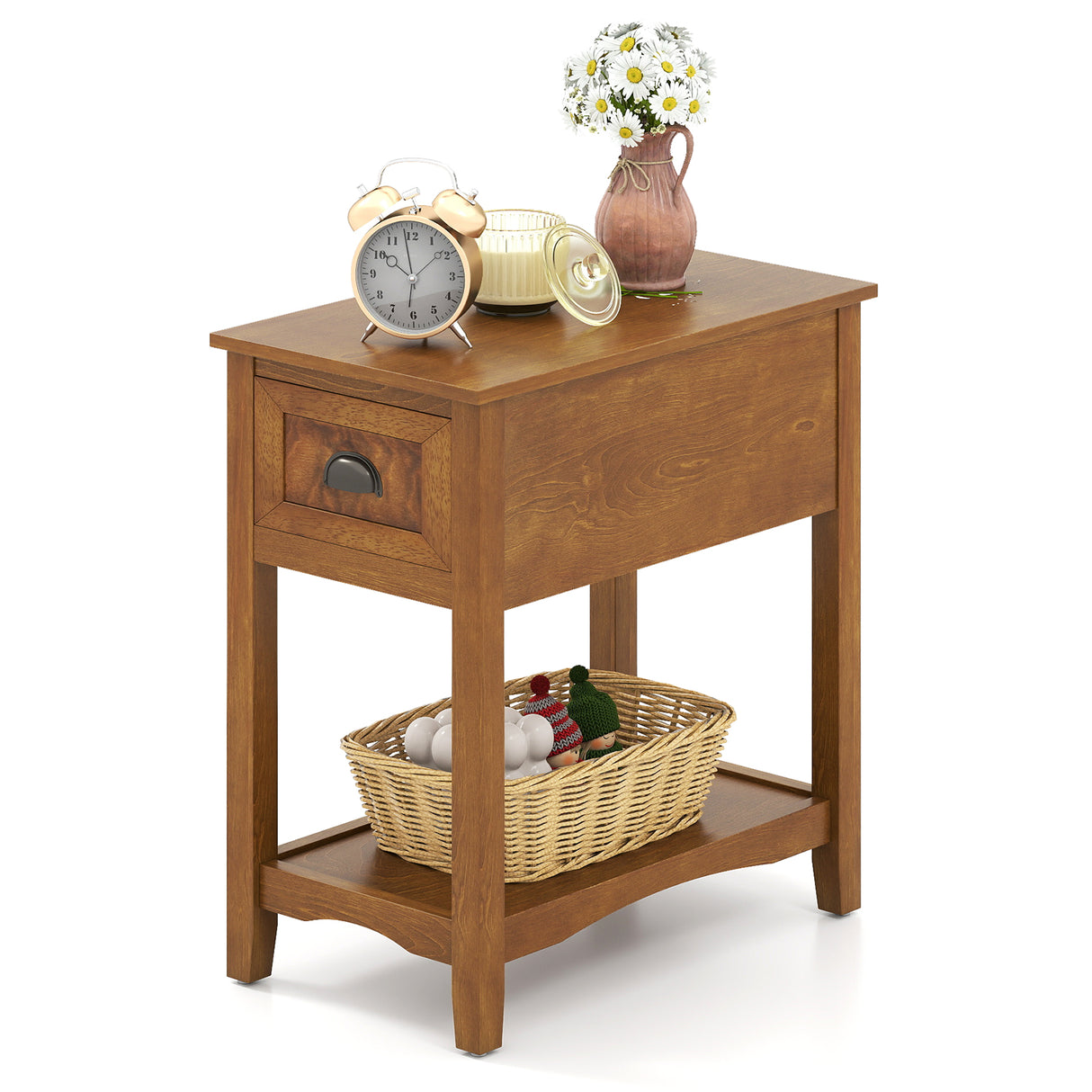 Contemporary Chair Side End Table Compact Table with Drawer Nightstand-Yellow