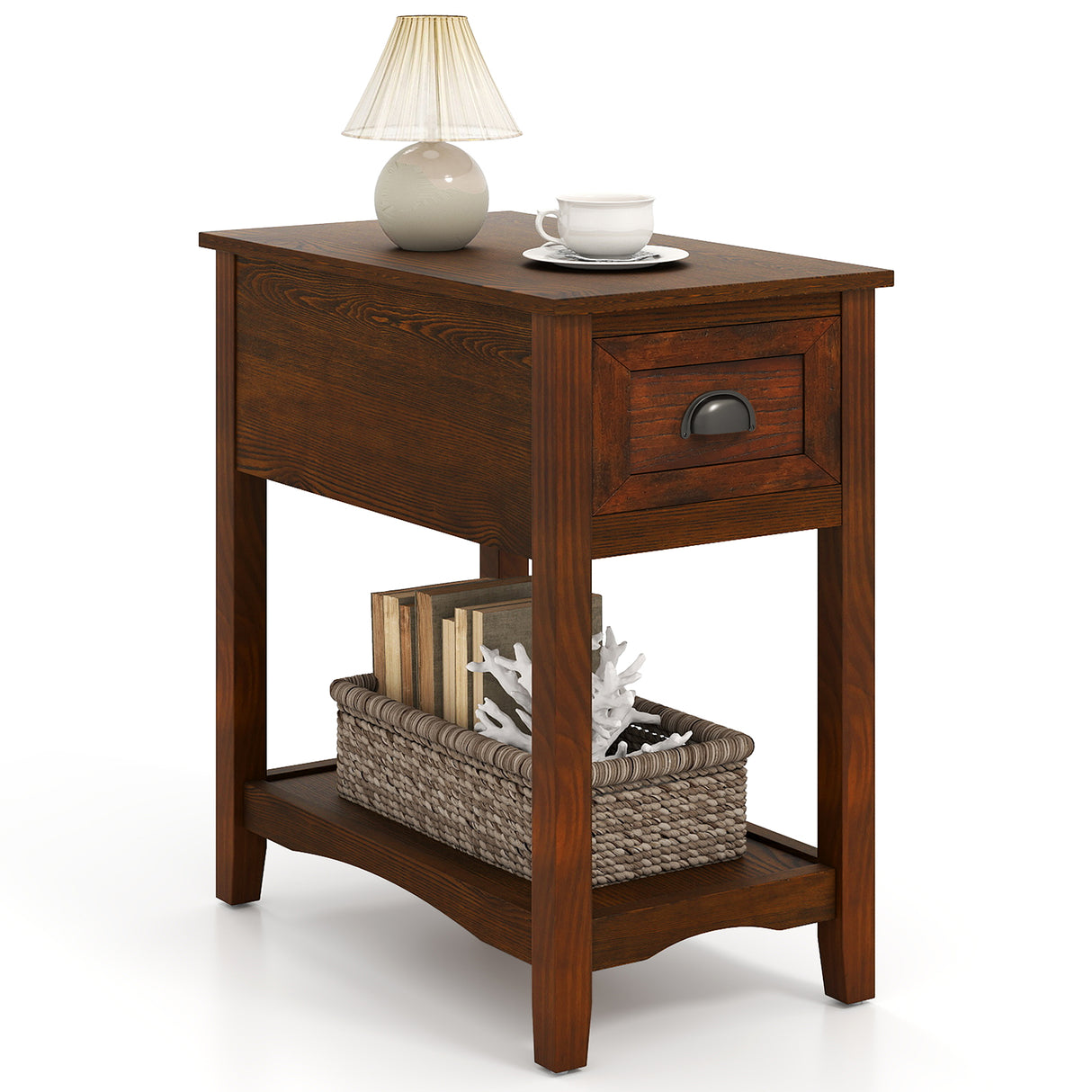 Contemporary Chair Side End Table Compact Table with Drawer Nightstand-Natural