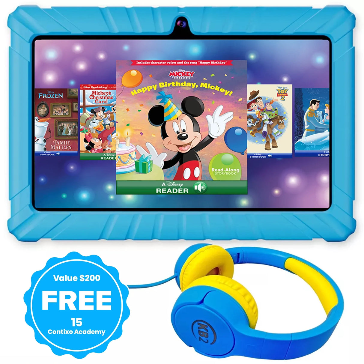Contixo 7" Kids Tablet Bundle, 80 FREE Disney Ebooks, Kids Ages 3-7, Tablet & Headphones, Android Tablet, Parental Controls, Wi-Fi by Contixo