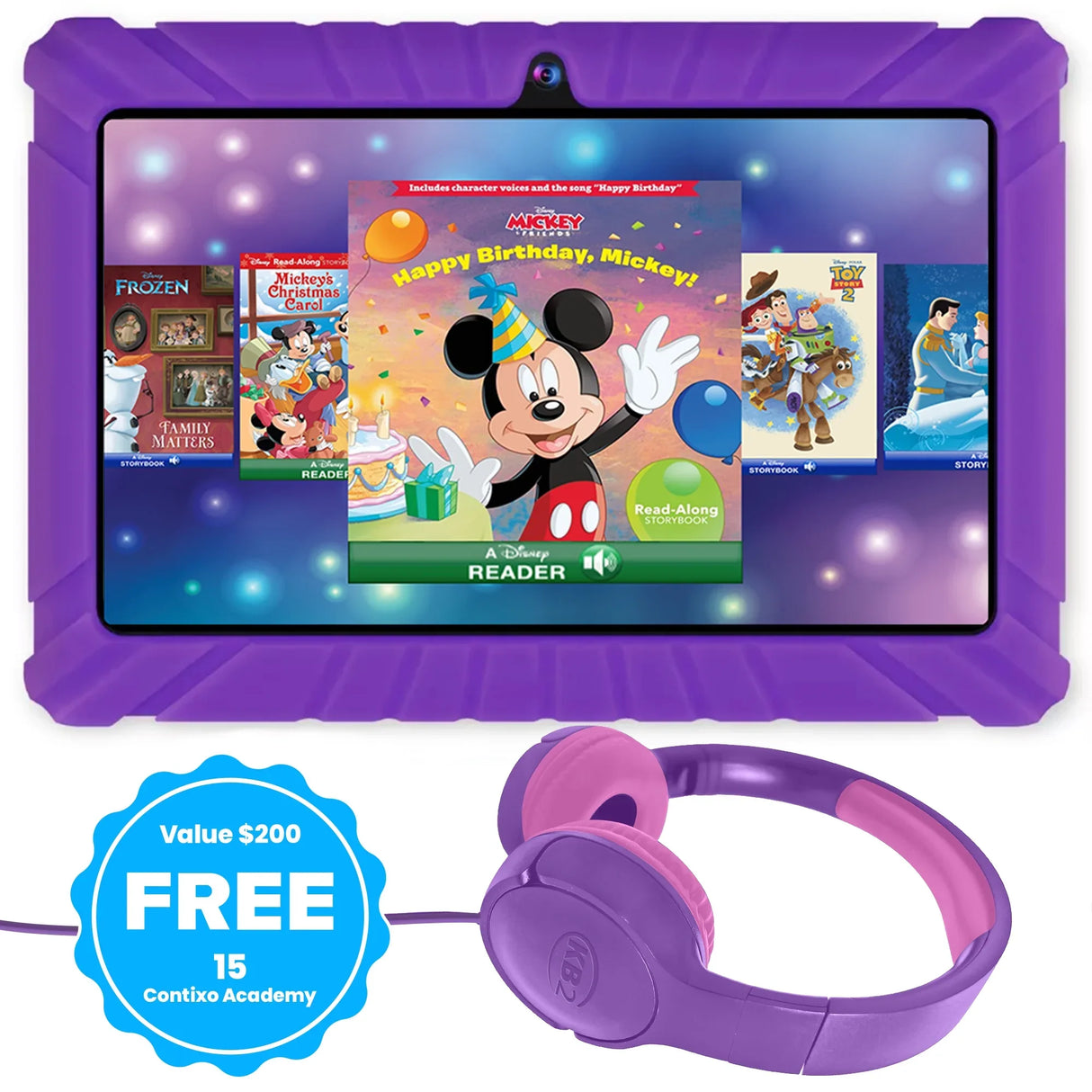 Contixo 7" Kids Tablet Bundle, 80 FREE Disney Ebooks, Kids Ages 3-7, Tablet & Headphones, Android Tablet, Parental Controls, Wi-Fi by Contixo
