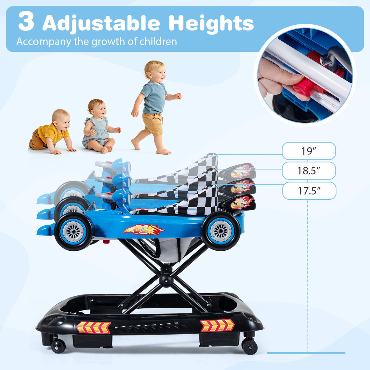 Convertible Baby Walker with 3 Adjustable Height Settings-Blue