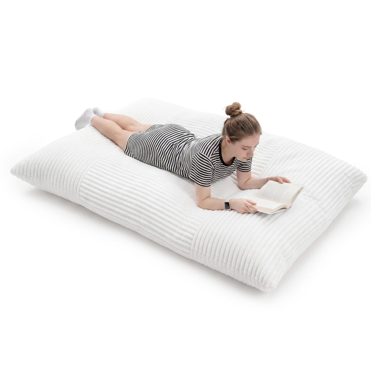 Convertible Bean Bag Floor Sofa with Machine-washable Corduroy Cover-Beige
