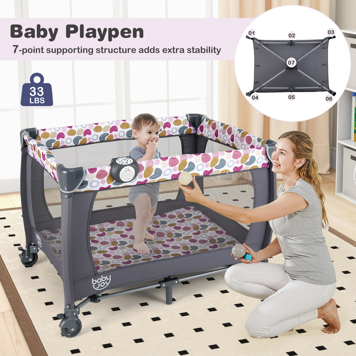 4-in-1 Convertible Portable Baby Playard Newborn Napper with Music and Toys-Blue