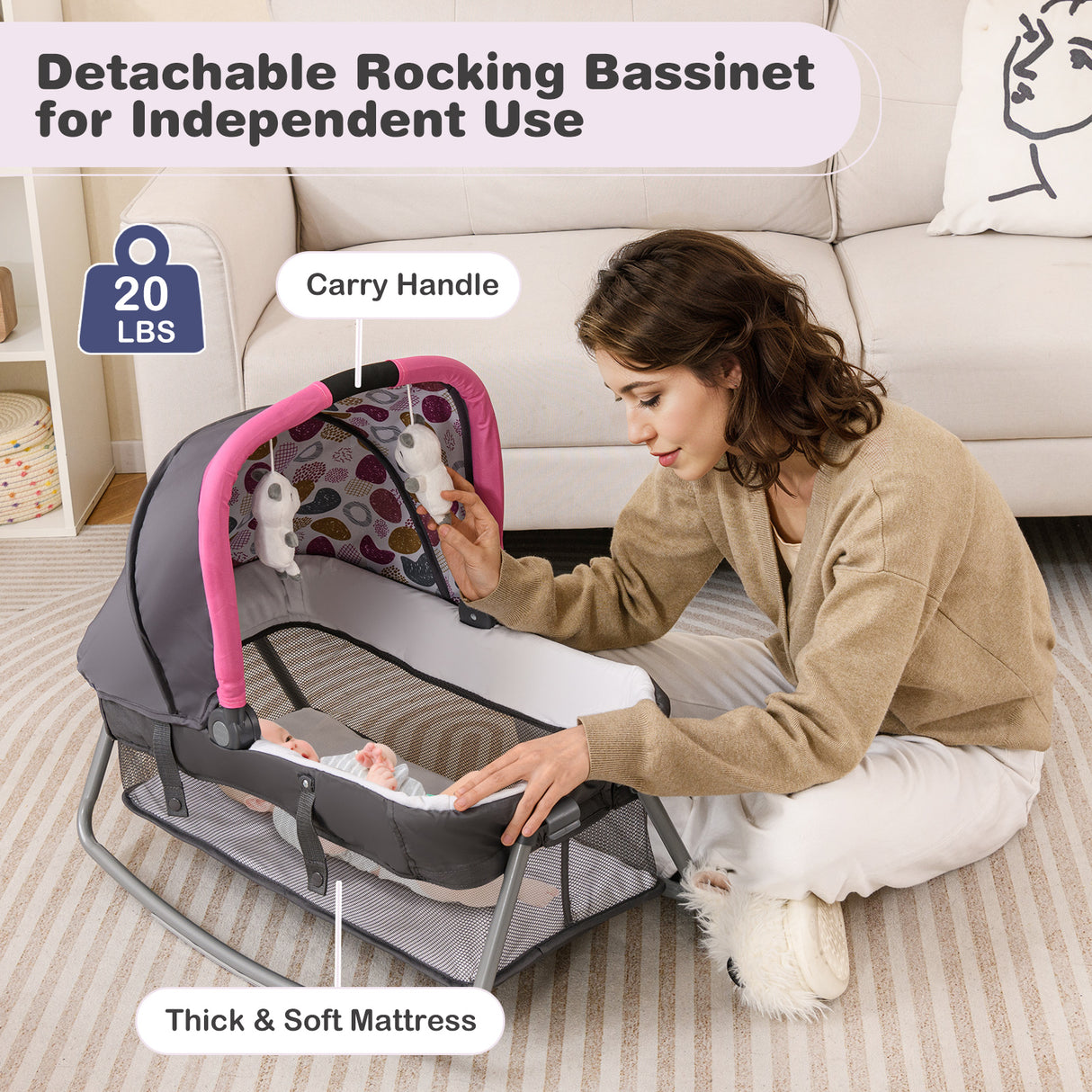 4-in-1 Convertible Portable Baby Playard Newborn Napper with Music and Toys-Blue