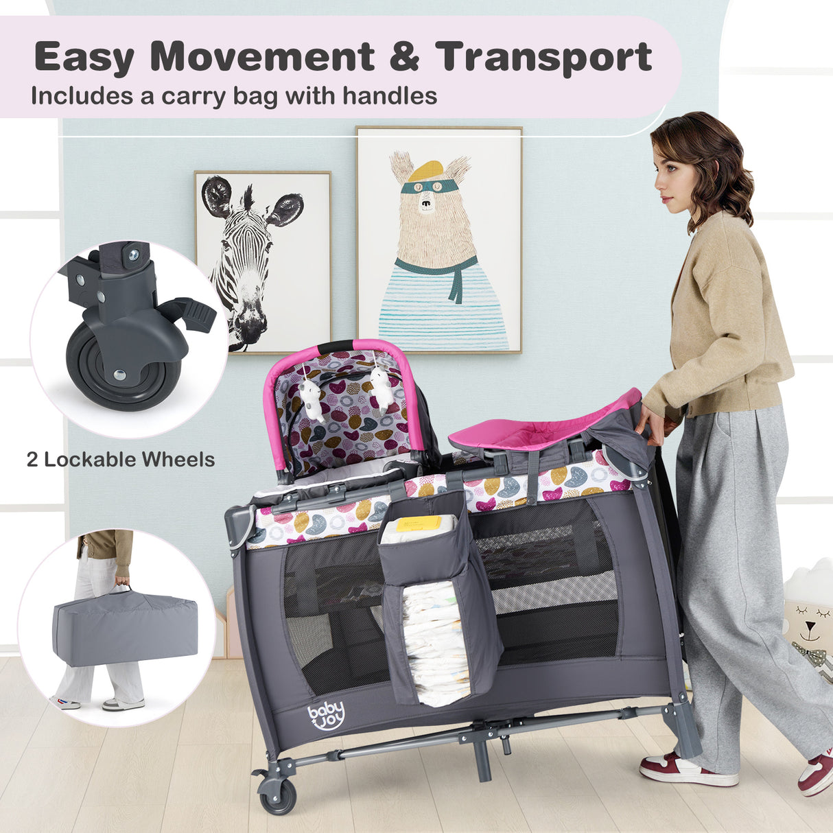 4-in-1 Convertible Portable Baby Playard Newborn Napper with Music and Toys-Blue