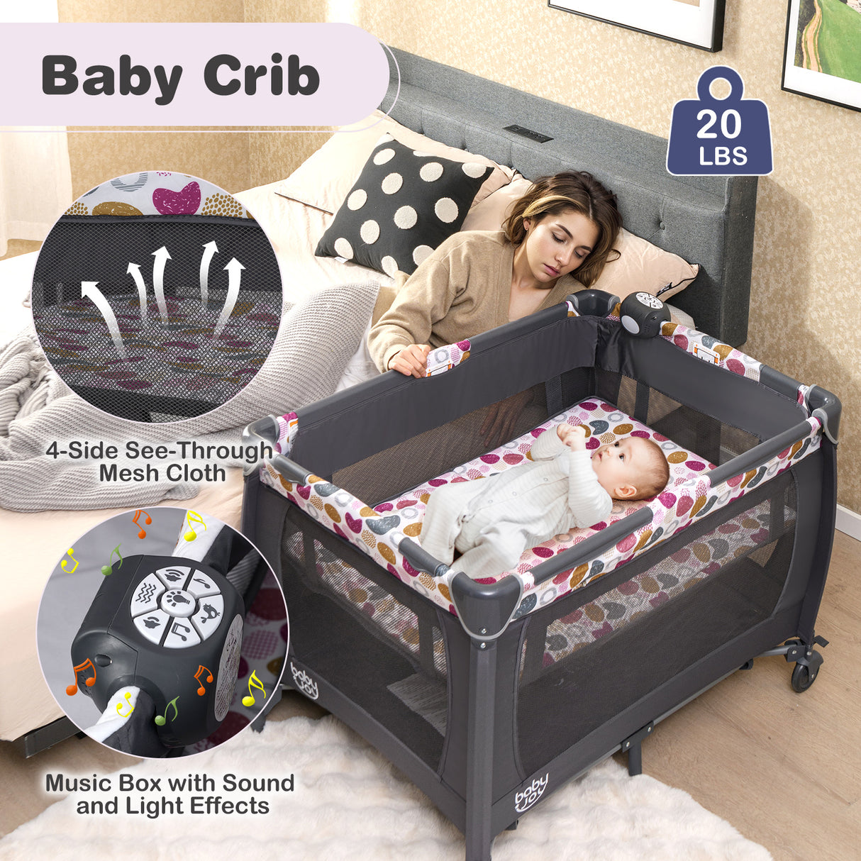 4-in-1 Convertible Portable Baby Playard Newborn Napper with Music and Toys-Blue