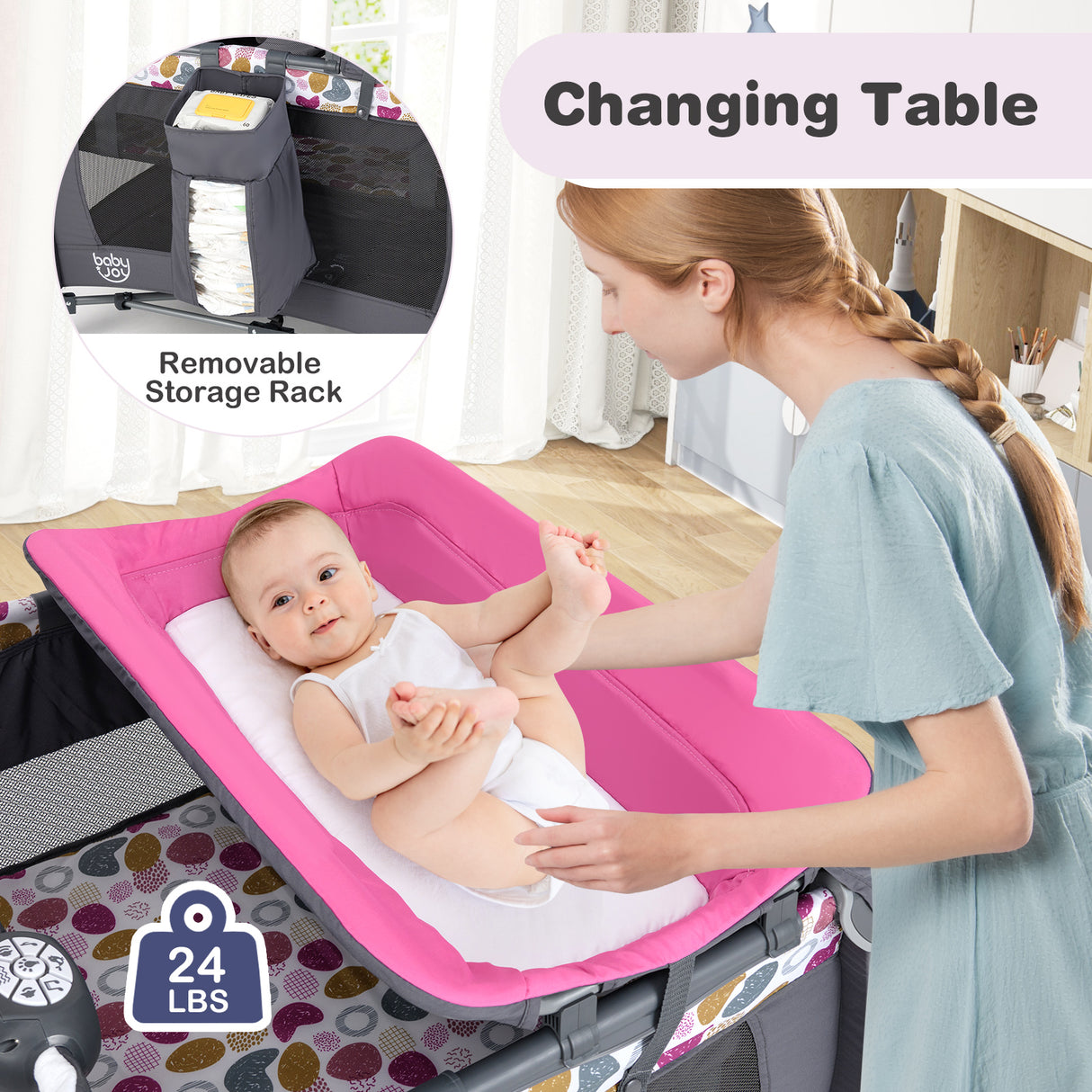 4-in-1 Convertible Portable Baby Playard Newborn Napper with Music and Toys-Blue