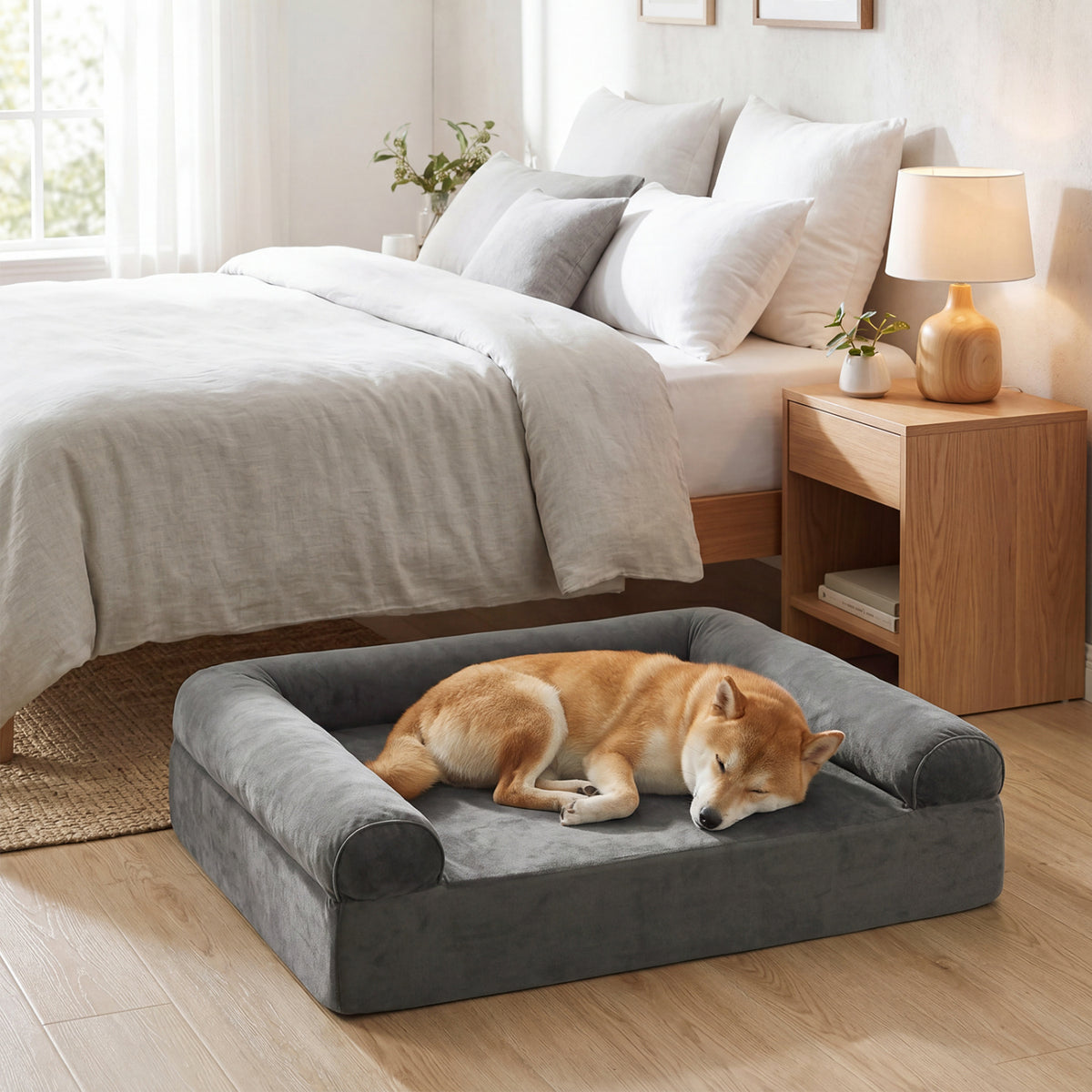 Cooling Gel Memory Foam Dog Bed for Medium Dogs with Washable Cover-Dark Gray