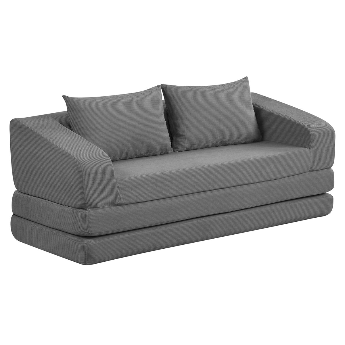 Corduroy Loveseat Sleeper Sofa with 2 Back Cushions for Living Room Bedroom Apartment-Gray