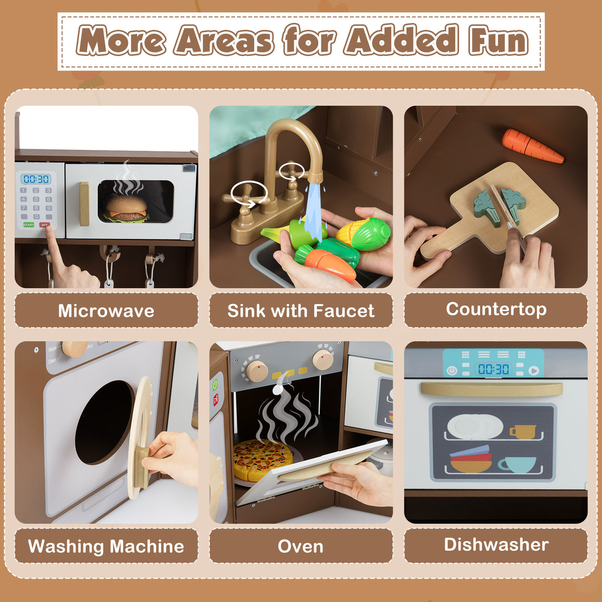 Corner Kitchen Toys with Lights and Sounds with Pull-out Trash Can and Stoves-Coffee