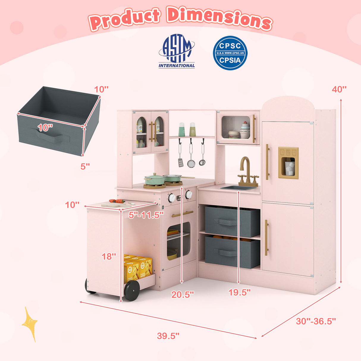 Corner Kitchen with Lights and Sounds for Kids Ages 3+-Pink