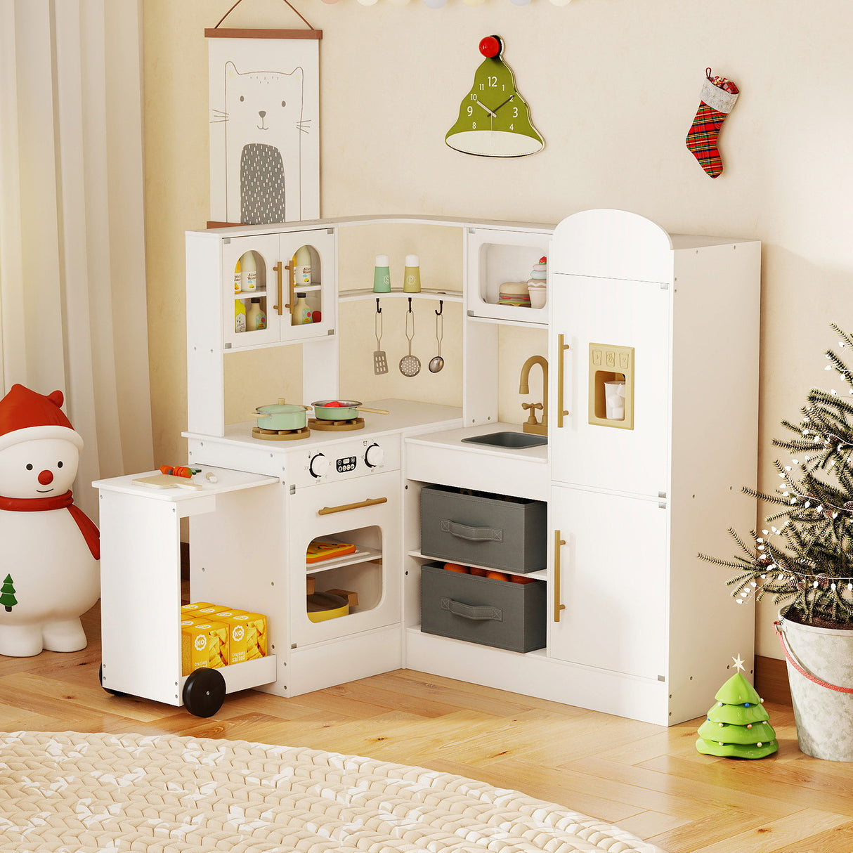 Corner Kitchen with Lights and Sounds for Kids Ages 3+-White