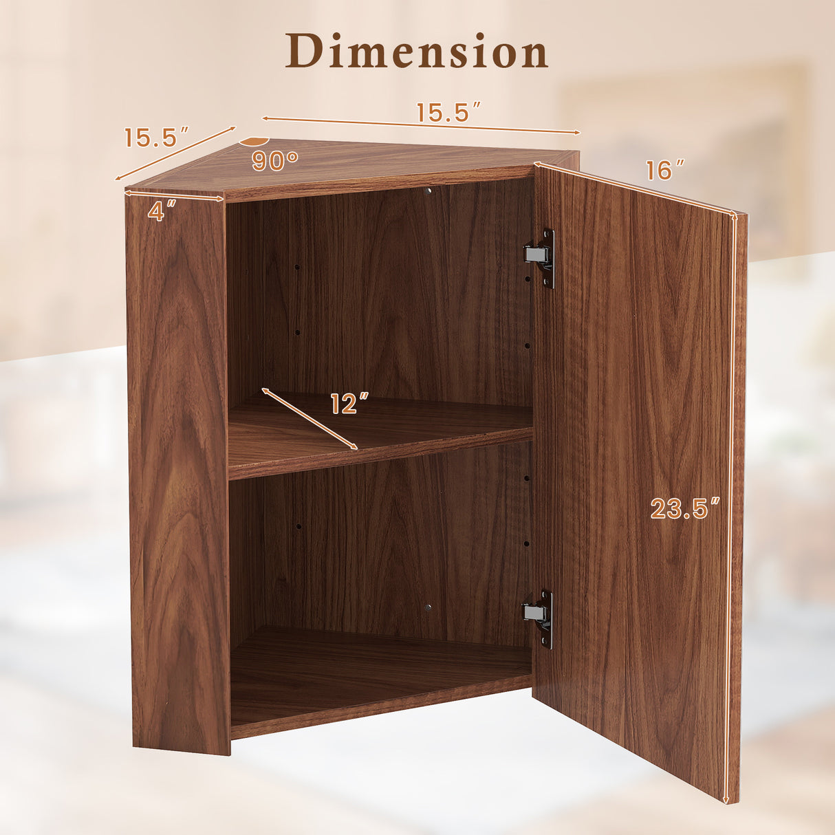 Corner Medicine Cabinet with Mirror with Open Mirror Door and Adjustable Shelf-Brown