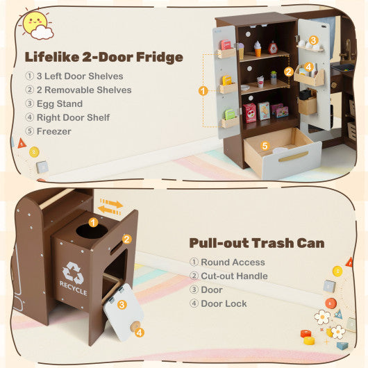 Corner Play Kitchen with Lights and Sounds for Ages 3+-Brown