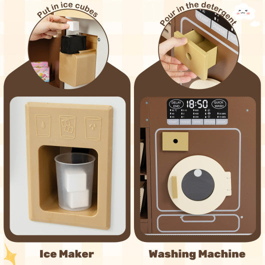 Corner Play Kitchen with Lights and Sounds for Ages 3+-Brown