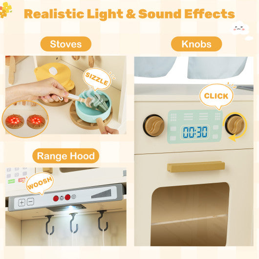 Corner Play Kitchen with Lights and Sounds for Ages 3+-Beige