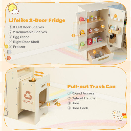 Corner Play Kitchen with Lights and Sounds for Ages 3+-Beige