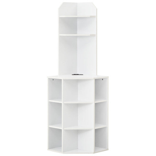 6-Tier Corner Shelf with Charging Station and 2 USB Ports-White