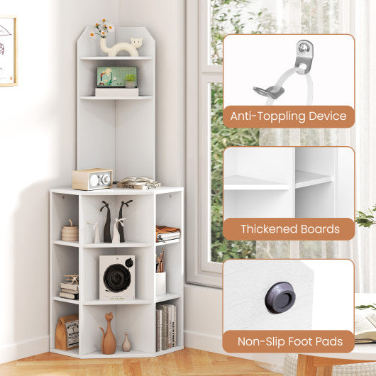 6-Tier Corner Shelf with Charging Station and 2 USB Ports-White
