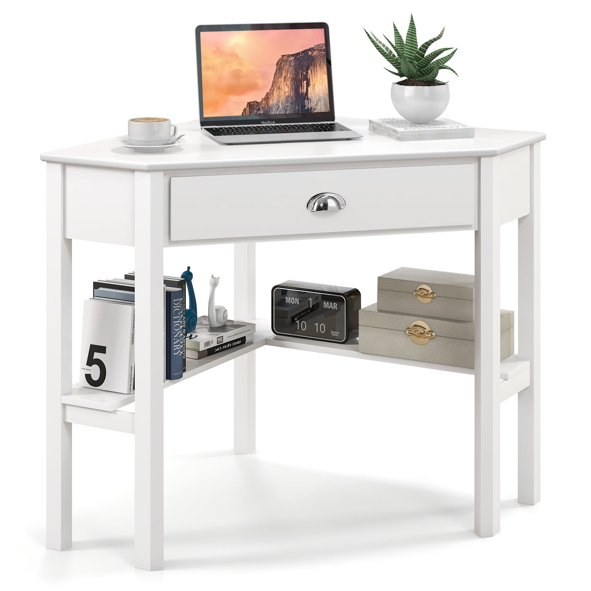 Corner Wooden Piece Laptop Computer Desk-Black