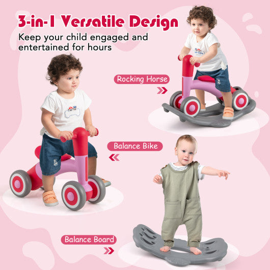 3 in 1 Rocking Horse with Detachable Balance Board and Seat-Pink
