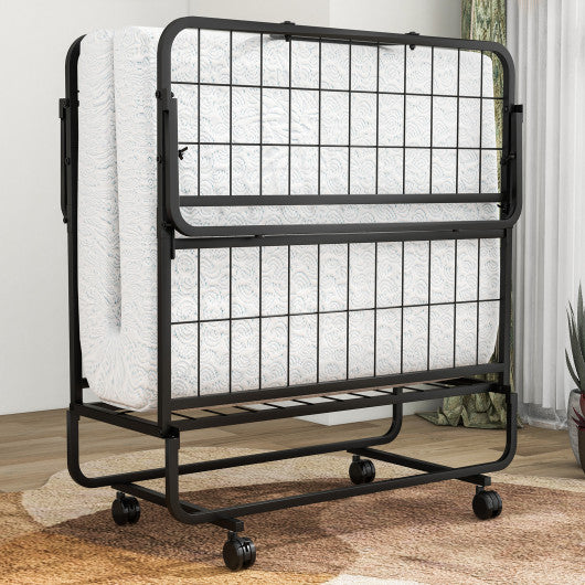 Space-Saving Narrow Twin Rollaway Bed with Pillow and Side Organizer Pocket