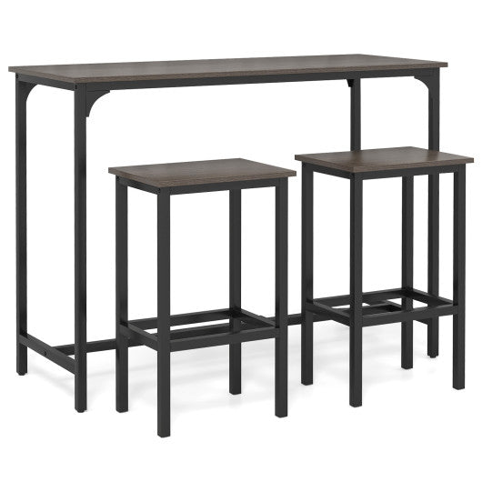 Industrial 3-Piece 47.5" Counter-Height Dining Table and 2 Bar Stools-Gray