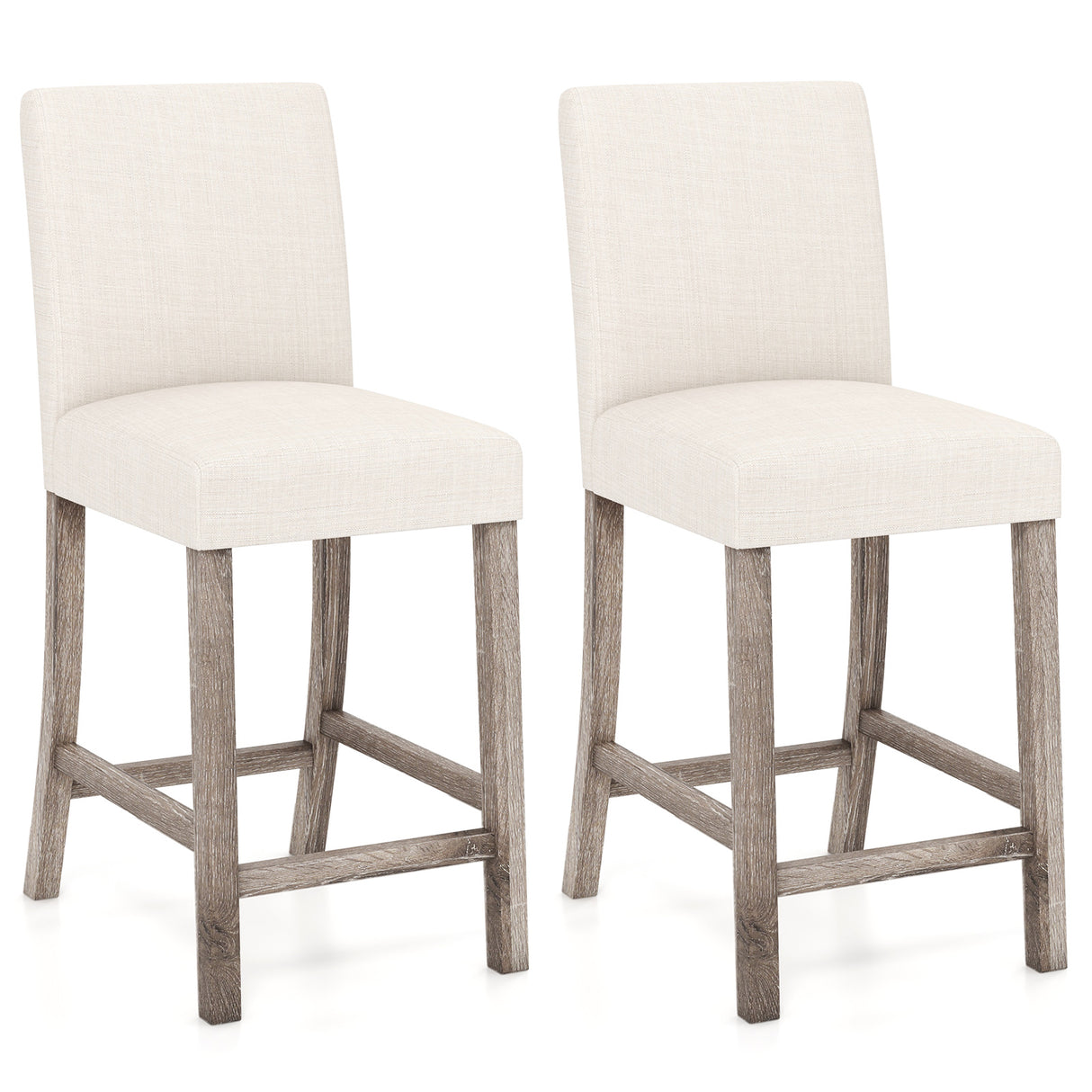 Counter Height Bar Stools Set of 2 with Back and Footrest-Beige