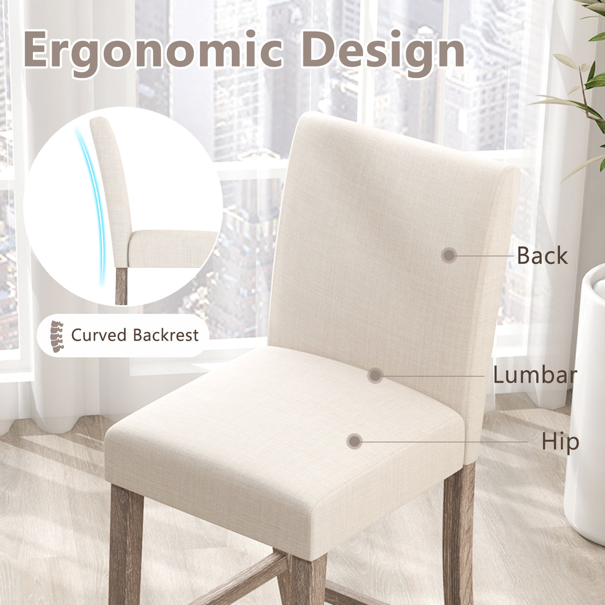 Counter Height Bar Stools Set of 2 with Back and Footrest-Beige