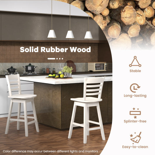 Counter Height Barstools Set of 2 with Footrest for Kitchen Island Bar-Cream White