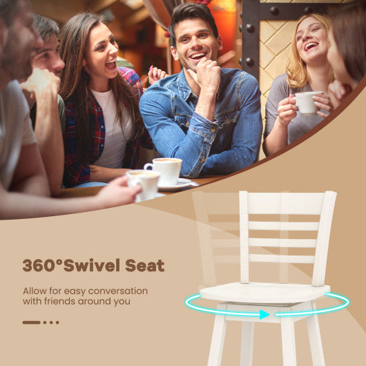 Counter Height Barstools Set of 2 with Footrest for Kitchen Island Bar-Cream White