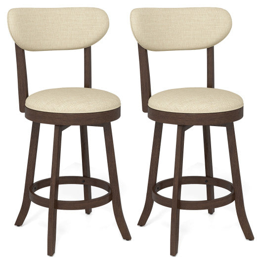 25.5 Inch Counter Height Chairs Set of 2 with Padded Seat and Backrest-Brown