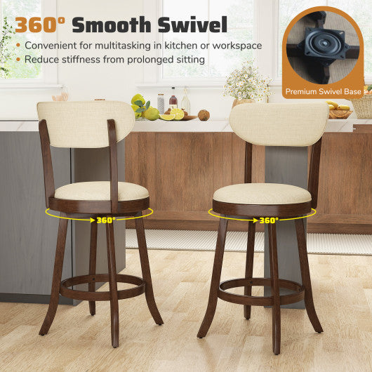 25.5 Inch Counter Height Chairs Set of 2 with Padded Seat and Backrest-Brown