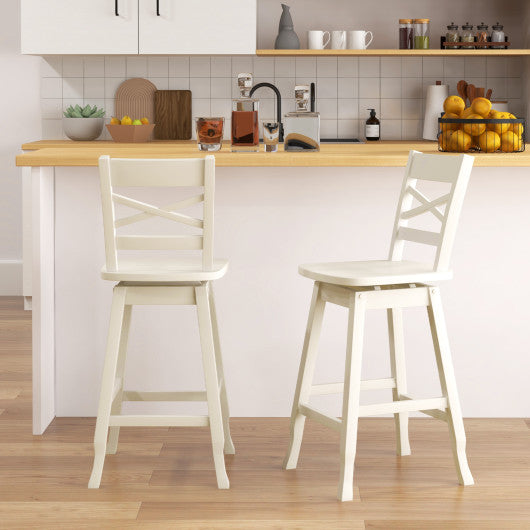 Swivel 24-Inch Counter Height Stool Set of 2 with Inclined Backrest-White