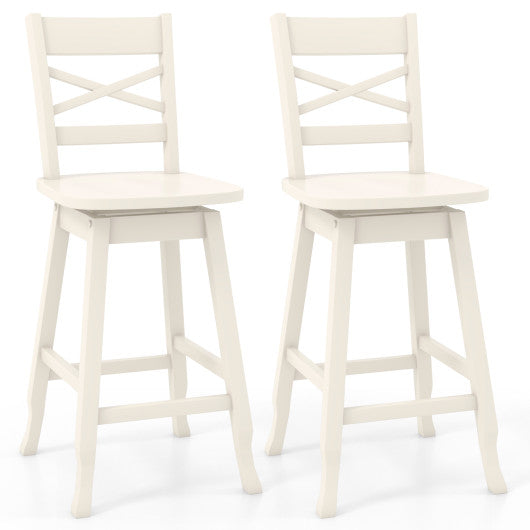 Swivel 24-Inch Counter Height Stool Set of 2 with Inclined Backrest-White
