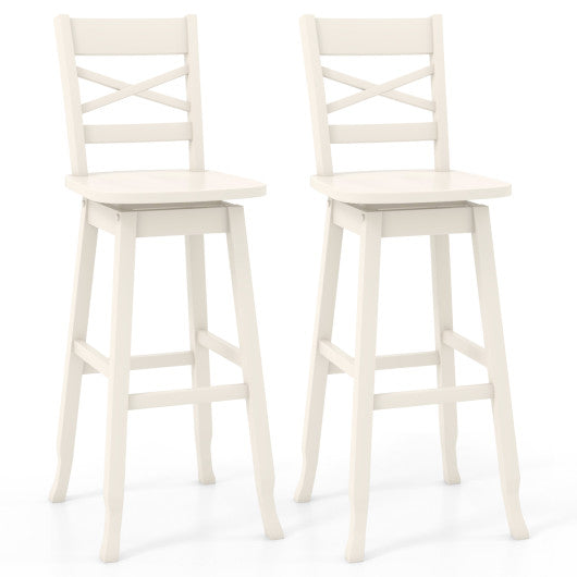 Swivel 30-Inch Bar Height Stool Set of 2 with Footrest-White