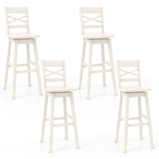 Swivel 30-Inch Bar Height Stool Set of 2 with Footrest-White