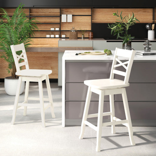 Swivel 24-Inch Counter Height Stool Set of 2 with Inclined Backrest-White