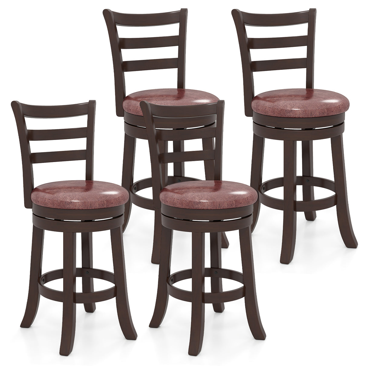 Counter Height Swivel Barstools Set of 2 with Faux Leather Seat and Wrap-around Footrest-24
