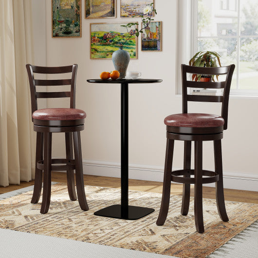 Counter Height Swivel Barstools Set of 2 with Faux Leather Seat and Wrap-around Footrest-29