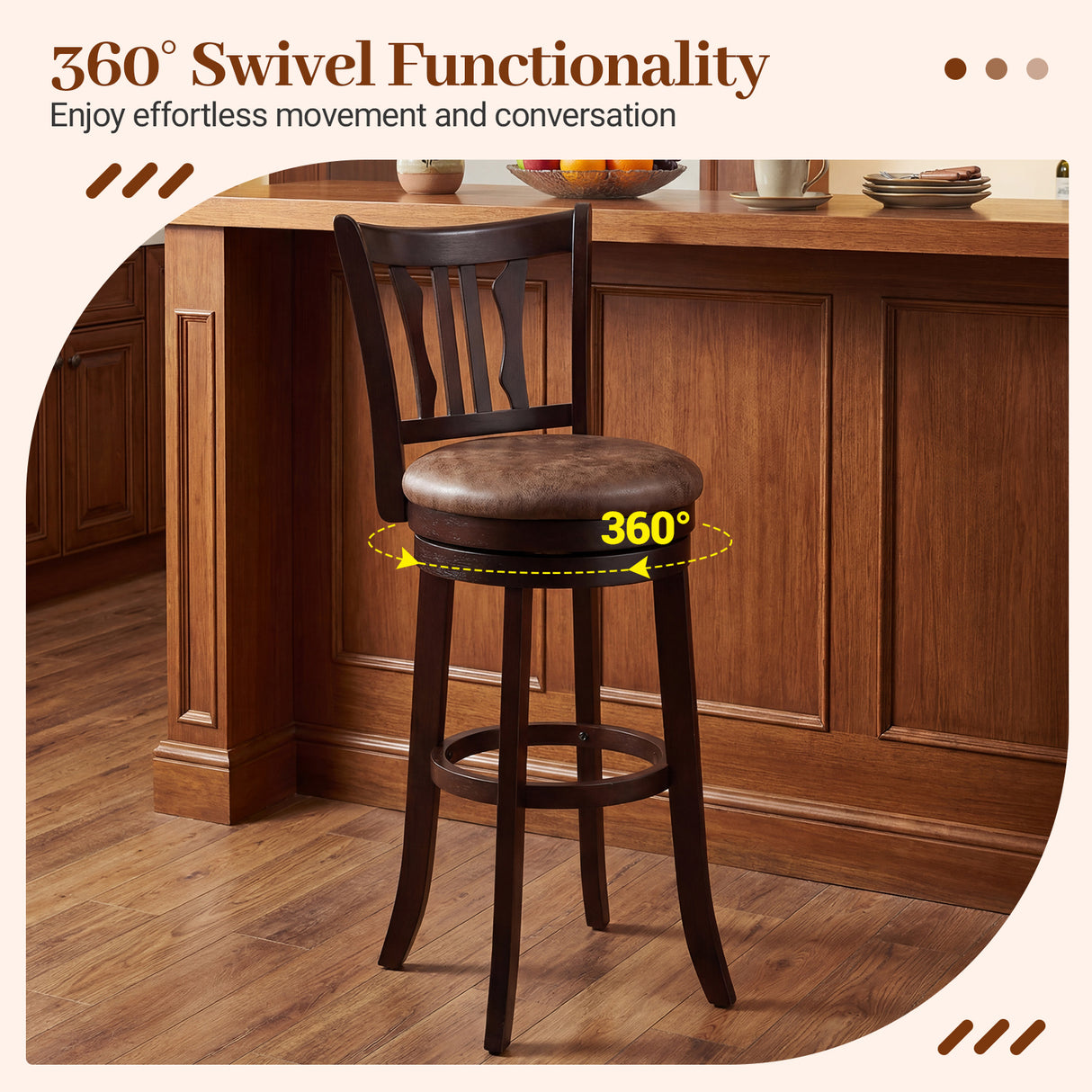 Counter Height Swivel Bar Stools Set of 2 with Back and Solid Rubber Frame-29