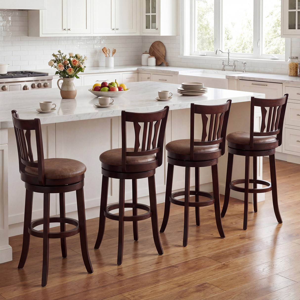 Counter Height Swivel Bar Stools Set of 2 with Back and Solid Rubber Frame-29