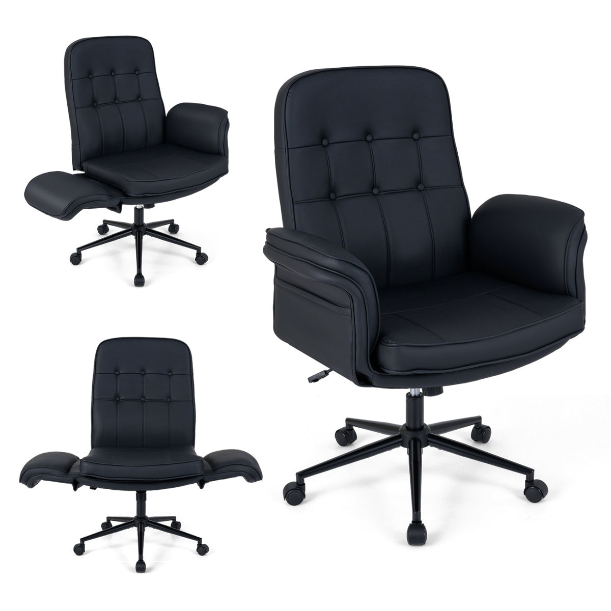 Criss Cross Chair Adjustable Swivel Vanity Chair with 5-Position Armrests-Black