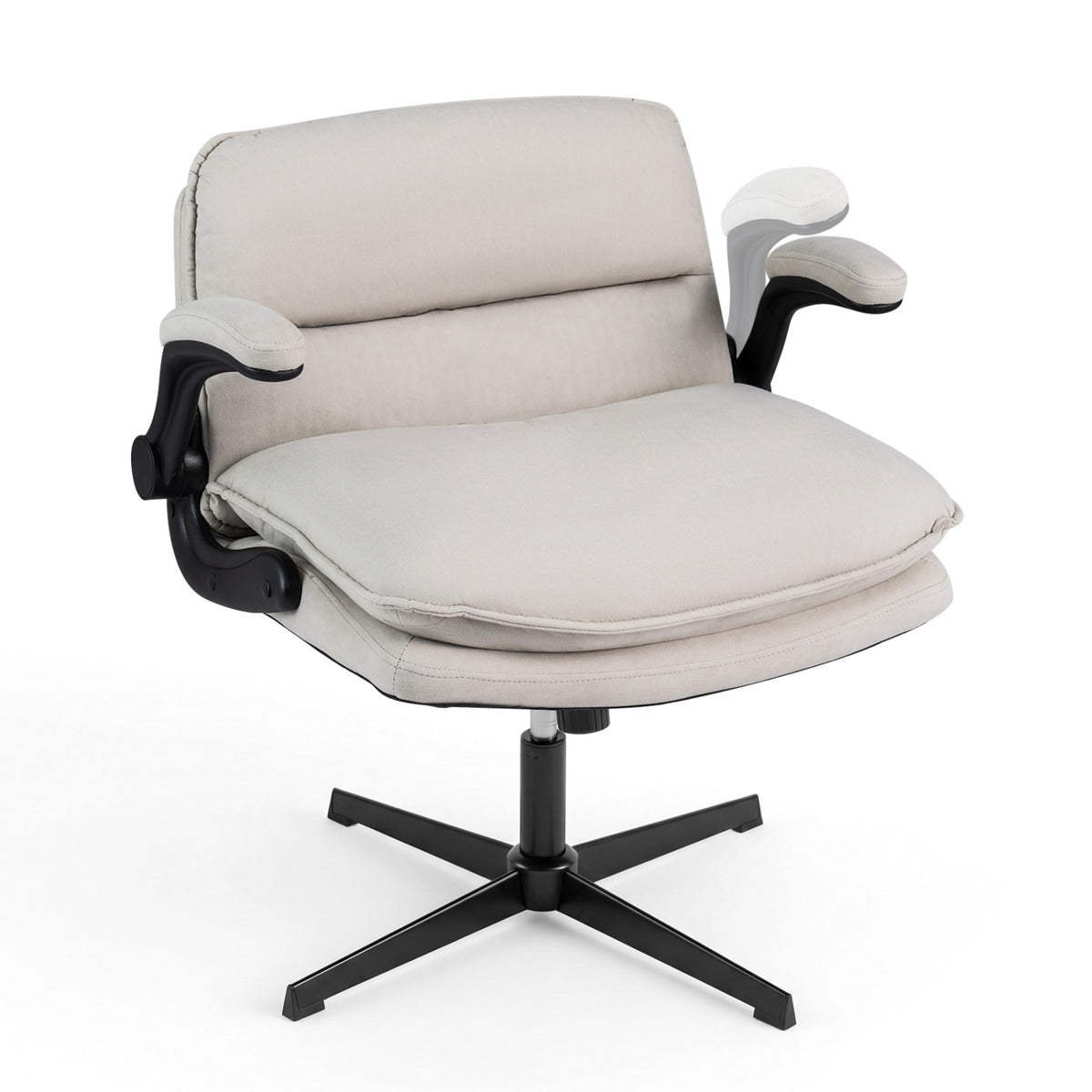 Criss Cross Chair with Flip-up Arms Ergonomic Office Desk Chair with Adjustable Height Wide Backrest Padded Seat-Beige