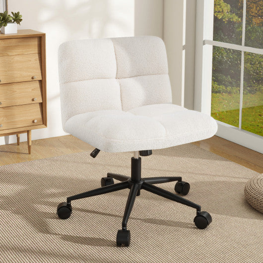 PU Leather Upholstered Cross-legged Office Chair with Oversized U-shaped Seat for Home Office Make Up-Beige
