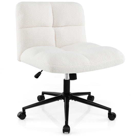 PU Leather Upholstered Cross-legged Office Chair with Oversized U-shaped Seat for Home Office Make Up-Beige